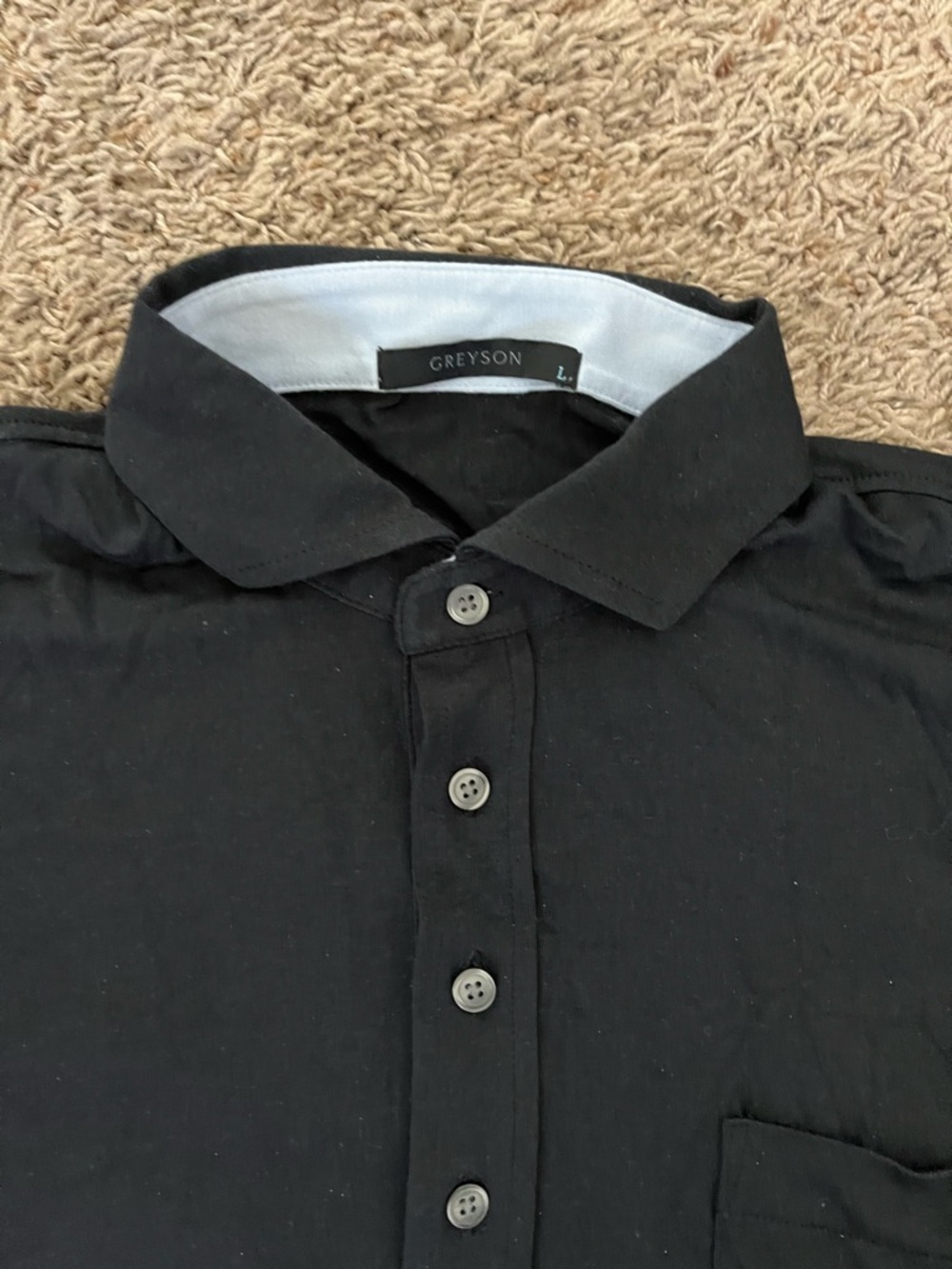 Greyson Men's Large Black Polo Shirt with Contrast Collar Lining